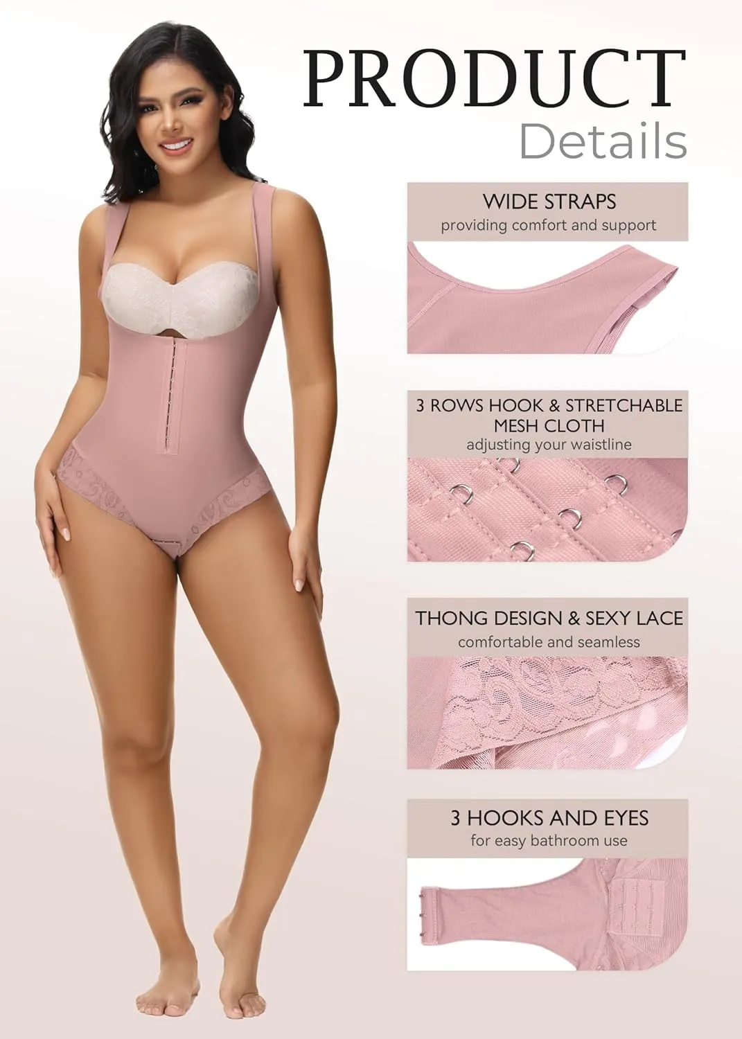 SHAPSHE Shapewear Bodysuit for Women Tummy Control Fajas Colombianas Waist Trainer Girdle Thong Open Bust Body Shaper