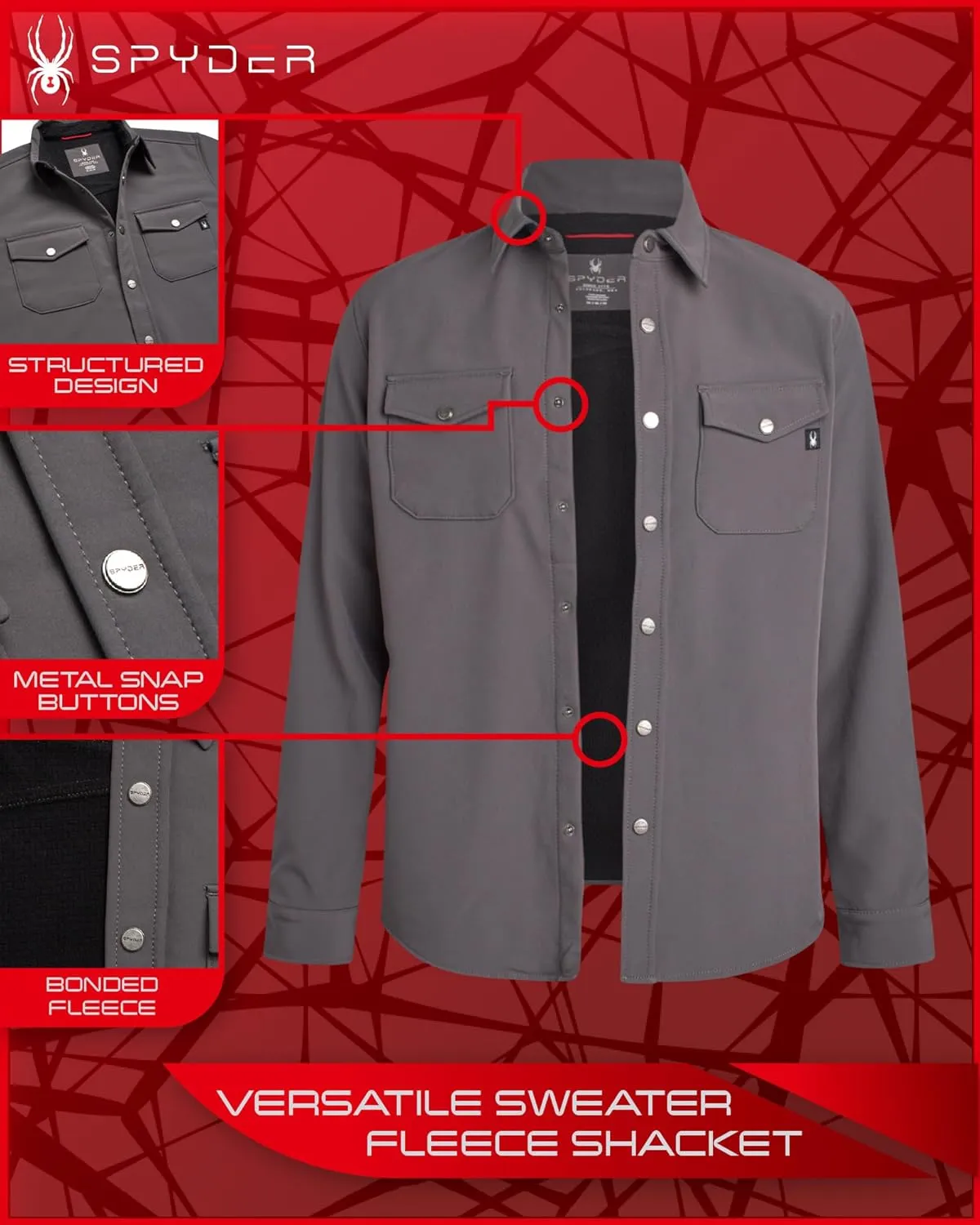 Spyder Men's Softshell Shirt Jacket - Wind Resistant Polar Fleece Bonded Long Sleeve Button Down Shirt for Men (Sizes: S-XXL)