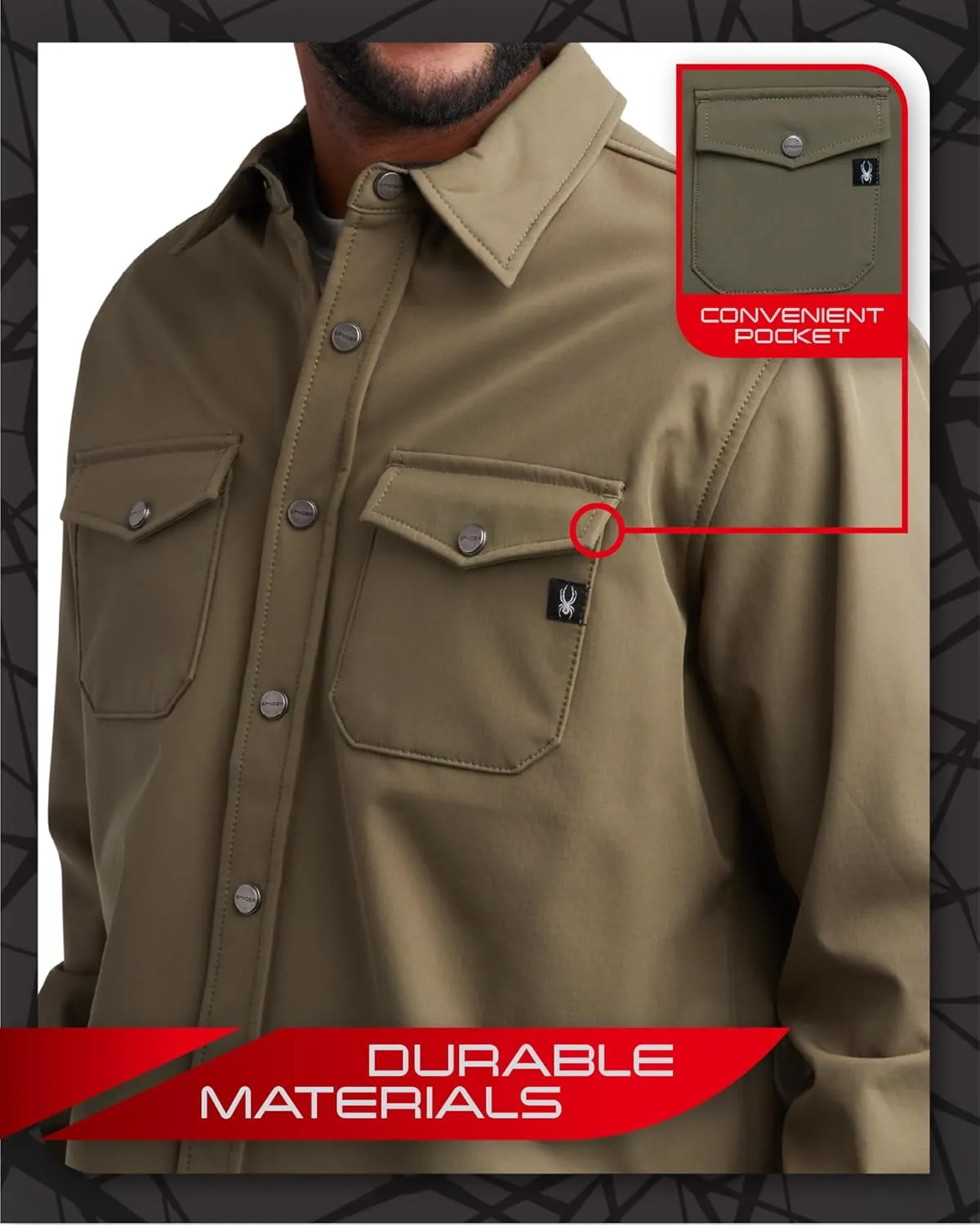 Spyder Men's Softshell Shirt Jacket - Wind Resistant Polar Fleece Bonded Long Sleeve Button Down Shirt for Men (Sizes: S-XXL)