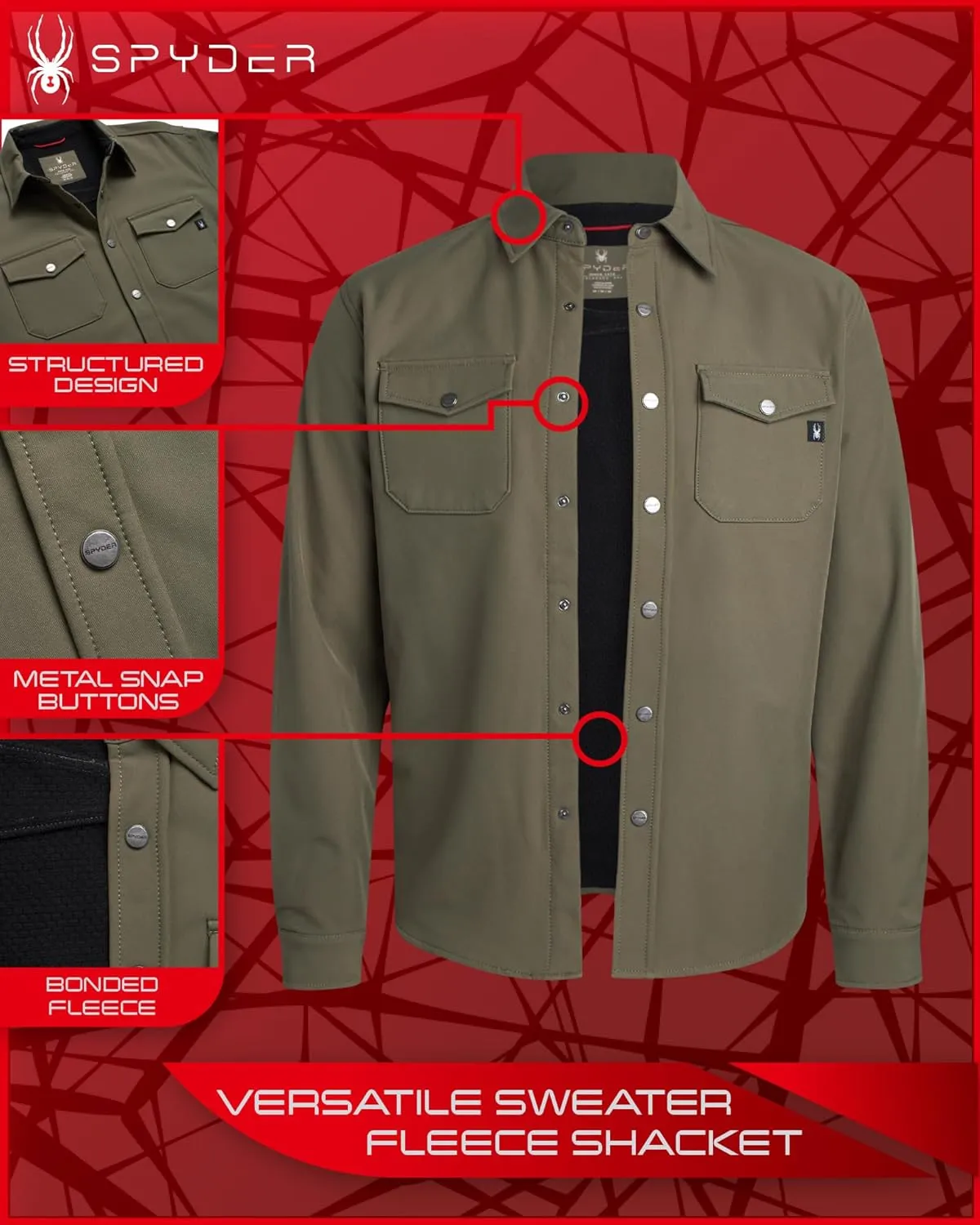 Spyder Men's Softshell Shirt Jacket - Wind Resistant Polar Fleece Bonded Long Sleeve Button Down Shirt for Men (Sizes: S-XXL)