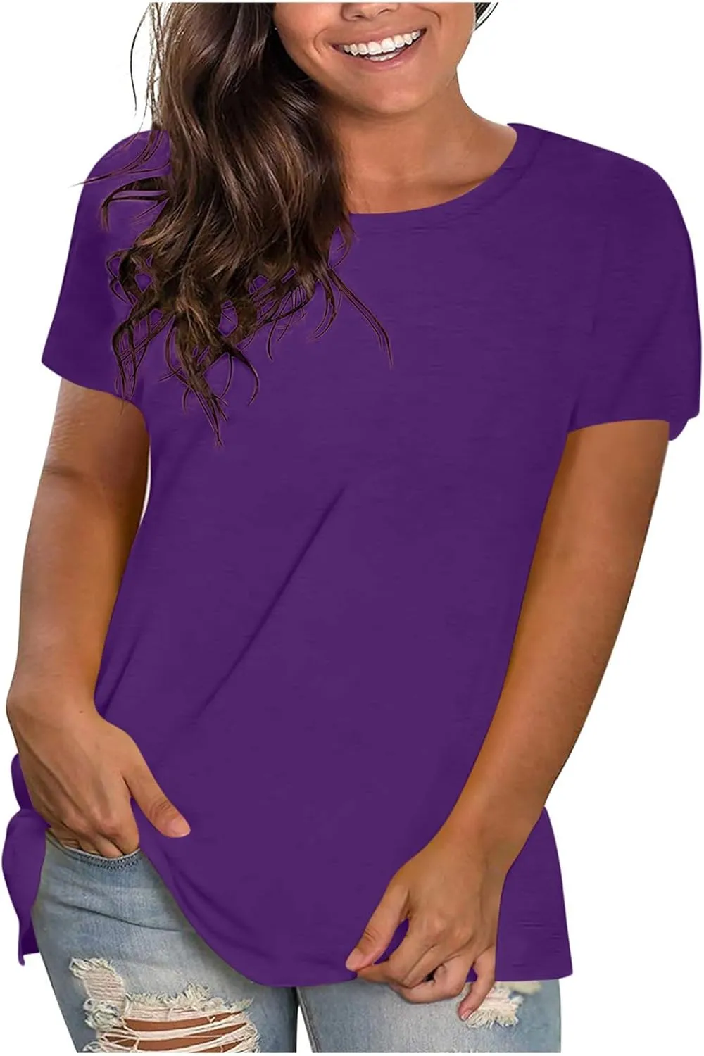 Summer Tops for Women 2025 Trendy Short Sleeve Tshirts Casual Loose Crew Neck T Shirts Plus Size Workout Tunic Blouse
