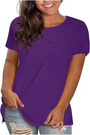 Summer Tops for Women 2025 Trendy Short Sleeve Tshirts Casual Loose Crew Neck T Shirts Plus Size Workout Tunic Blouse