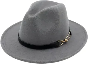 Unisex Fedora Hats with Metal Buckle Flat Brim Panama Jazz Hat Vintage Church Dresses Hat