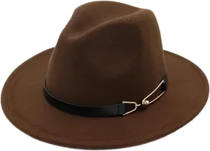 Unisex Fedora Hats with Metal Buckle Flat Brim Panama Jazz Hat Vintage Church Dresses Hat