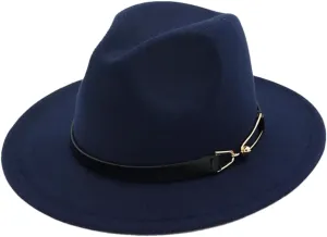 Unisex Fedora Hats with Metal Buckle Flat Brim Panama Jazz Hat Vintage Church Dresses Hat