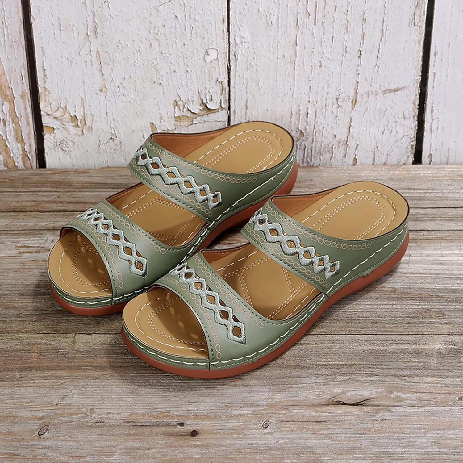 Walking Sandals for Women Open Toe Slip On Wedge Slides Arch Support Orthopedic Sandal Memory Foam Platform Shoes