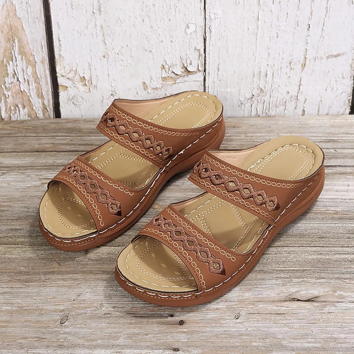 Walking Sandals for Women Open Toe Slip On Wedge Slides Arch Support Orthopedic Sandal Memory Foam Platform Shoes