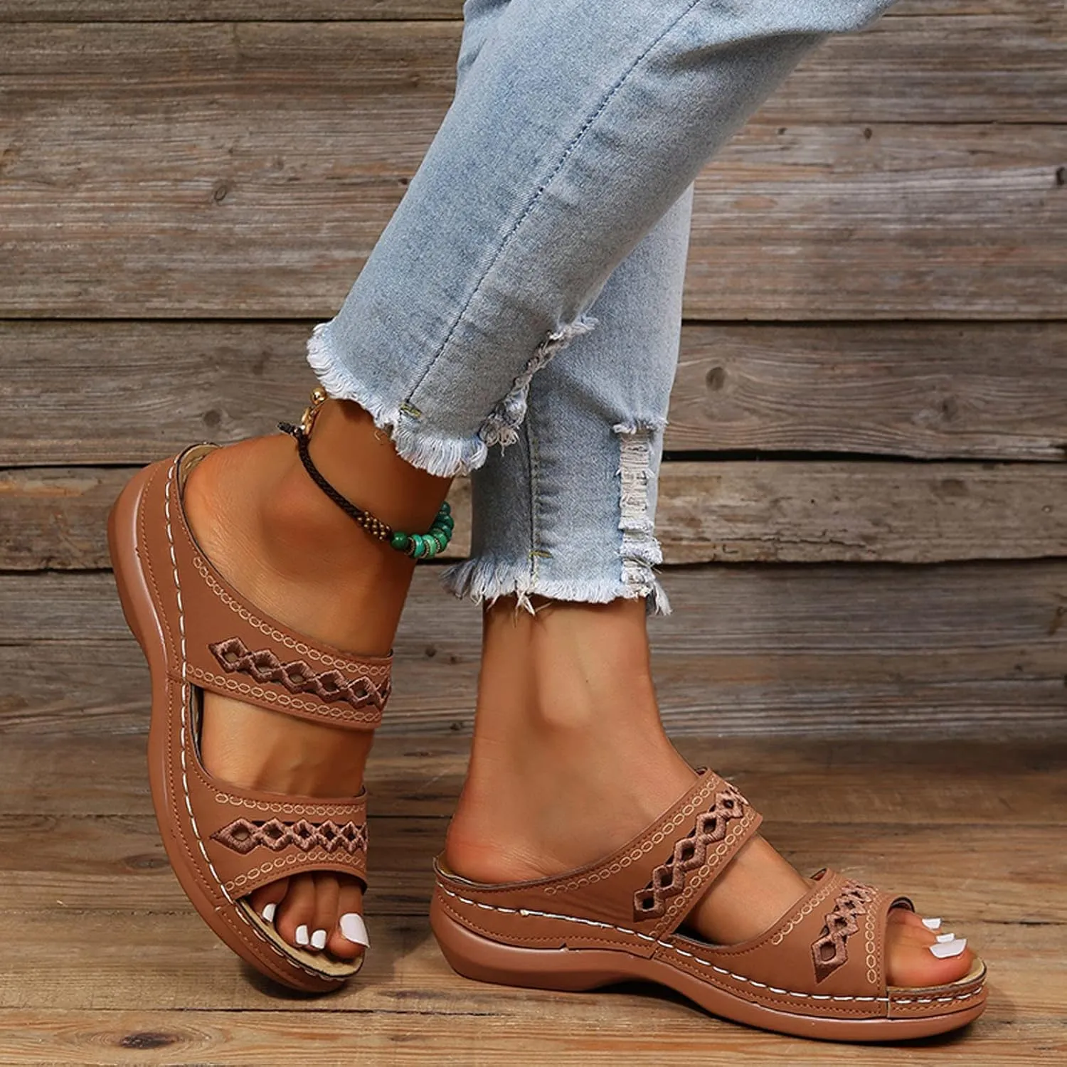 Walking Sandals for Women Open Toe Slip On Wedge Slides Arch Support Orthopedic Sandal Memory Foam Platform Shoes