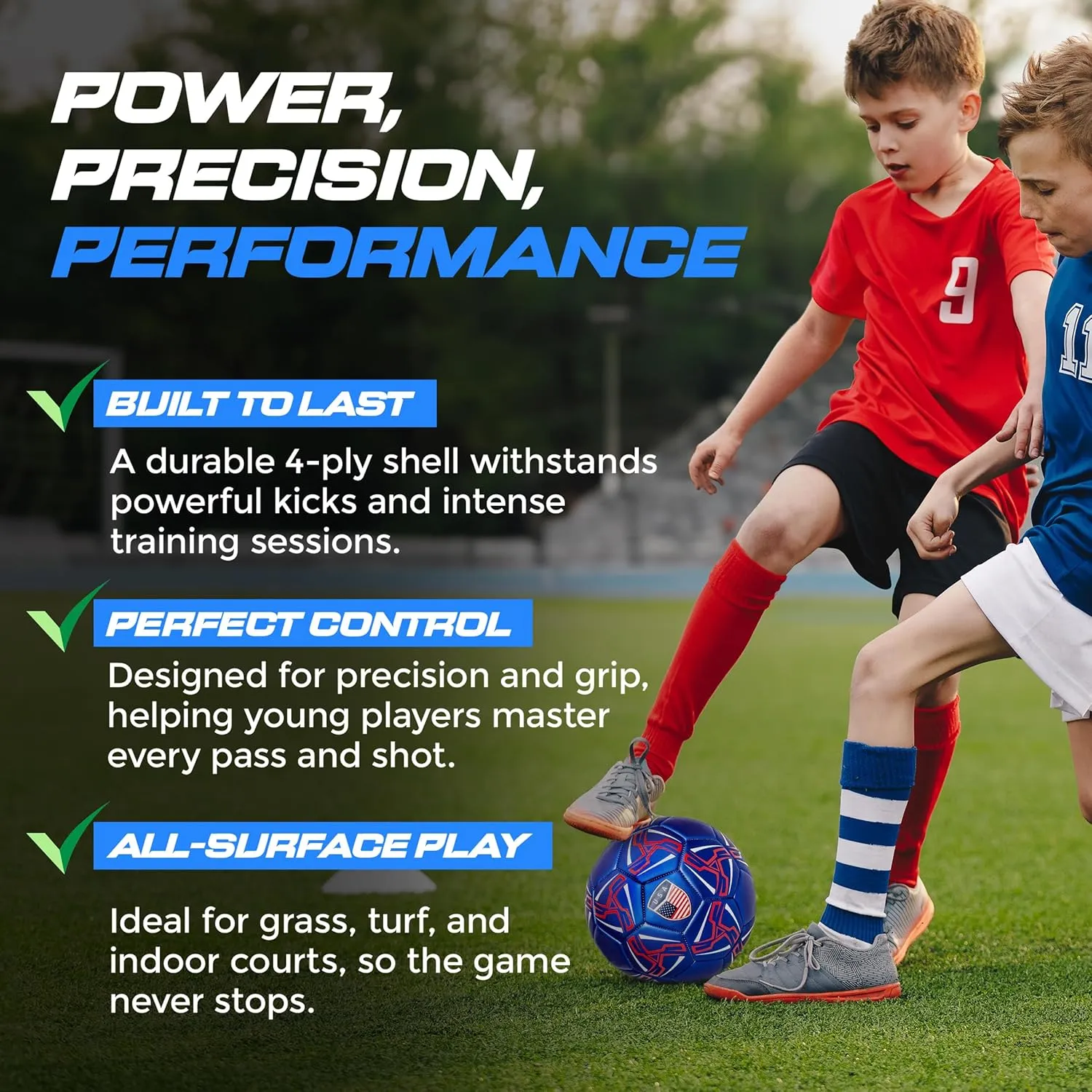 Western Star Soccer Ball USA Size 3 & Size 4 & Size 5 - Official Match Weight - 4 Colors - Youth & Adult Soccer Players - Attractive and Durable Design