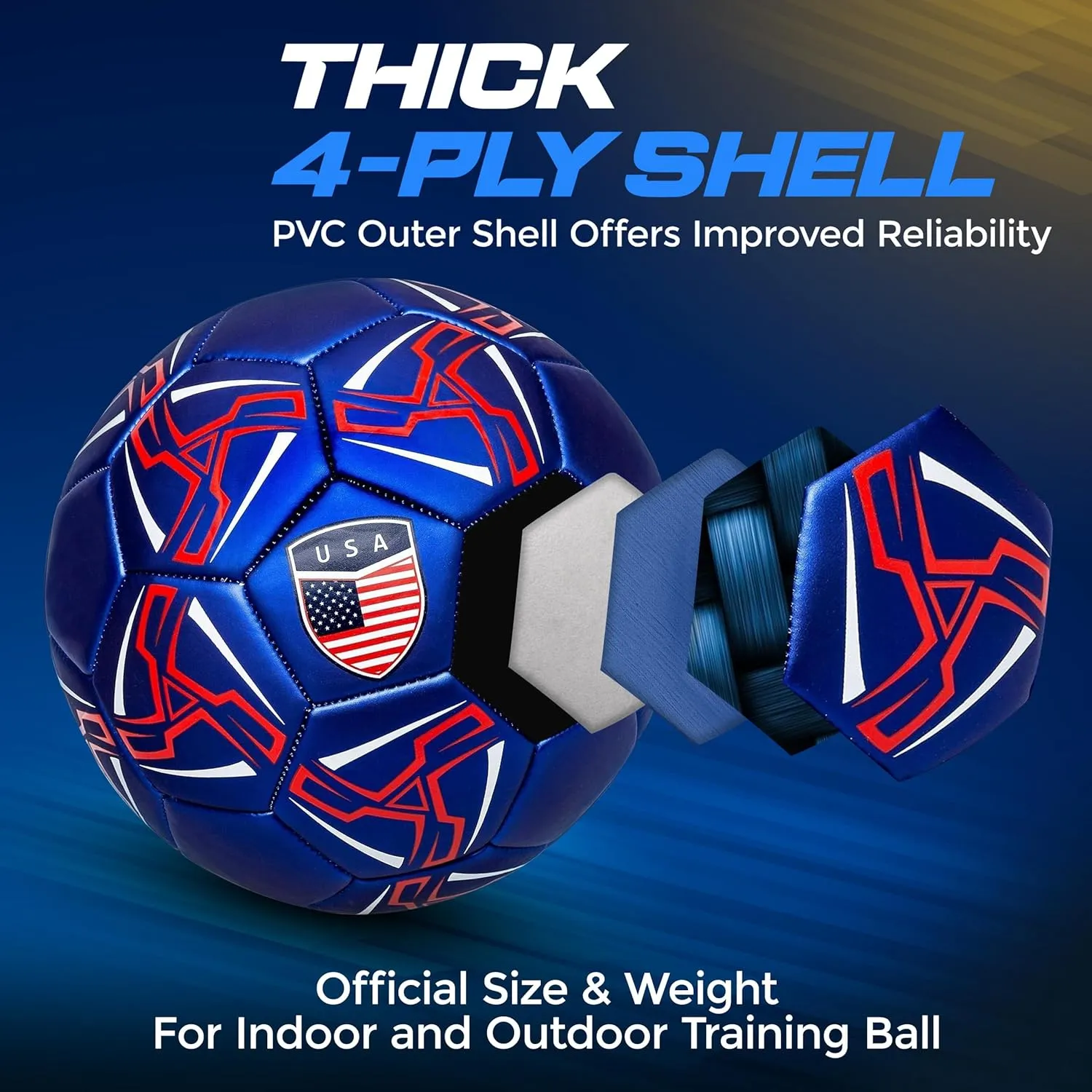Western Star Soccer Ball USA Size 3 & Size 4 & Size 5 - Official Match Weight - 4 Colors - Youth & Adult Soccer Players - Attractive and Durable Design