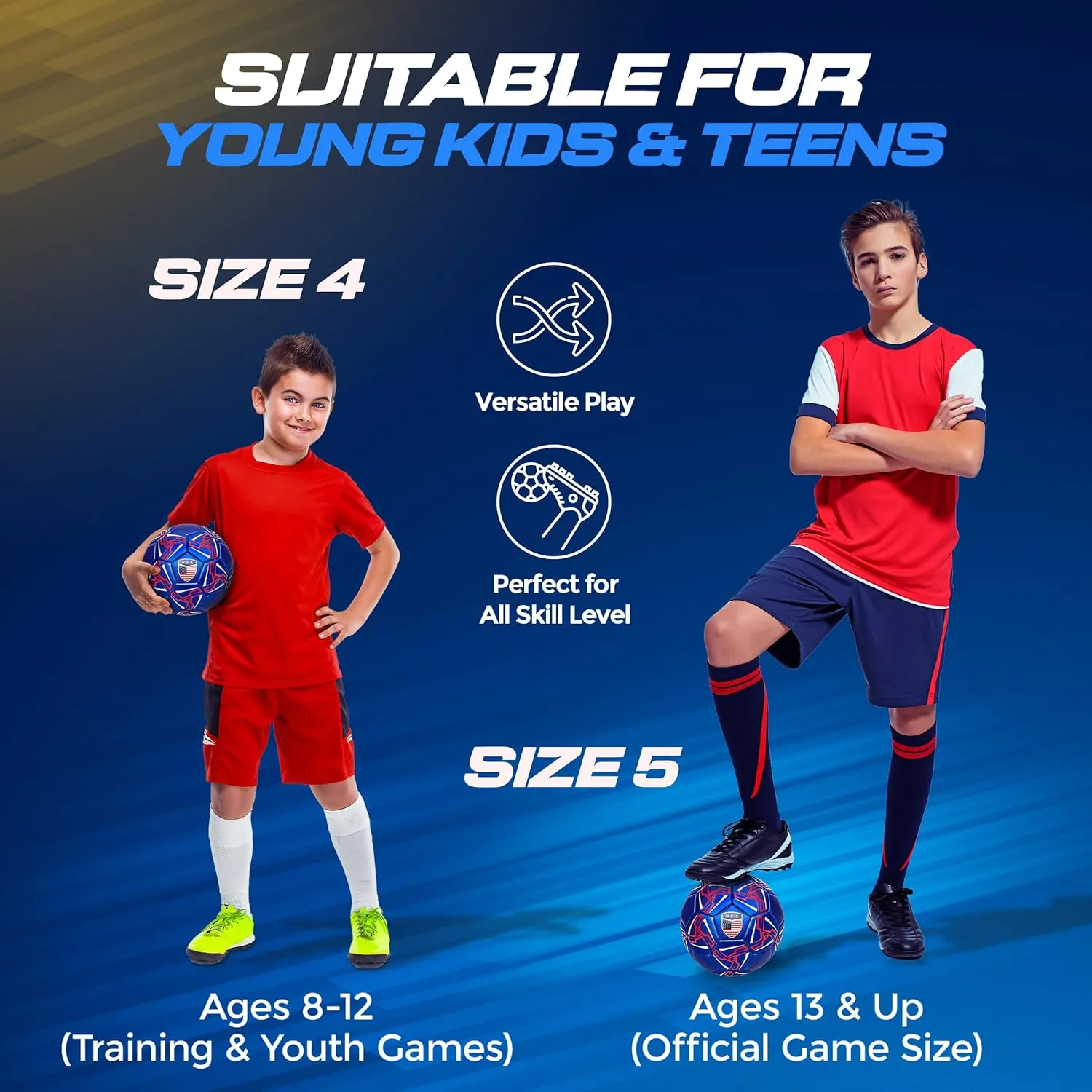 Western Star Soccer Ball USA Size 3 & Size 4 & Size 5 - Official Match Weight - 4 Colors - Youth & Adult Soccer Players - Attractive and Durable Design