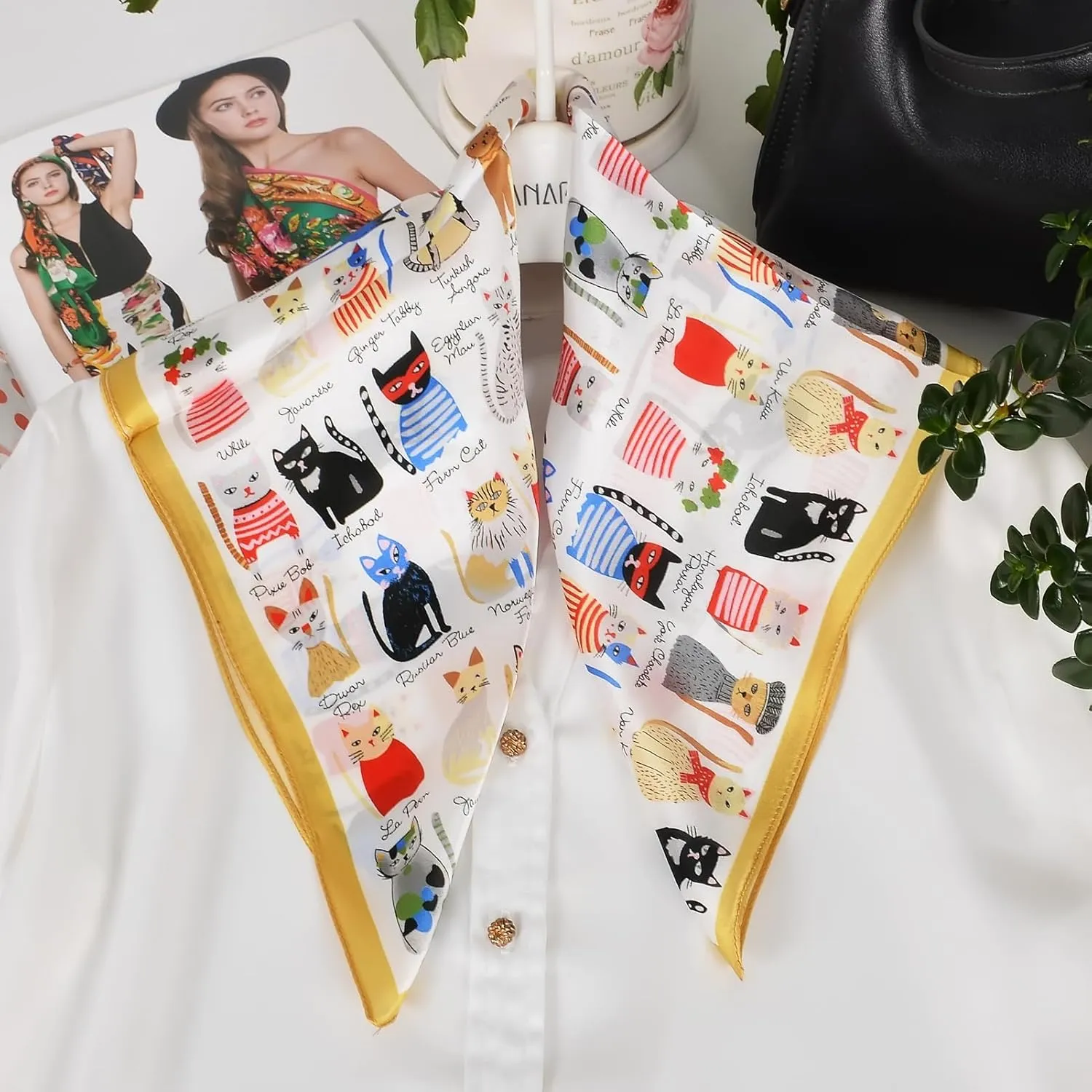 Women 100% Mulberry Silk Neck Scarf Lightweight Digital Print Small Square Scarfs- Neckerchief Gift Packing 21"*21"