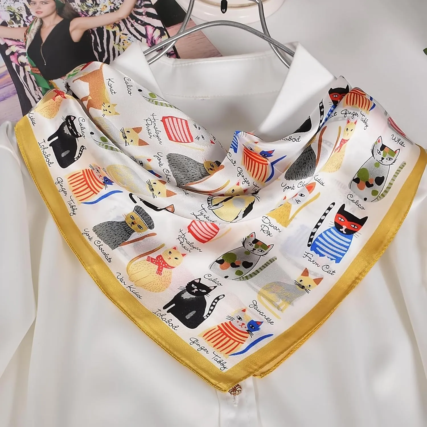 Women 100% Mulberry Silk Neck Scarf Lightweight Digital Print Small Square Scarfs- Neckerchief Gift Packing 21"*21"