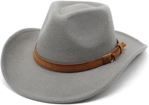 Women's New Denim Woolen Hat Big Brim Jazz Hat for Men and Women Top Black Felt Hat European and American Woolen Hat Luopan Caps & Hats (Color : Gris, Size : M)