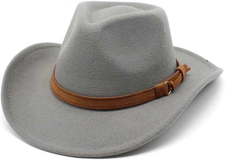 Women's New Denim Woolen Hat Big Brim Jazz Hat for Men and Women Top Black Felt Hat European and American Woolen Hat Luopan Caps & Hats (Color : Gris, Size : M)