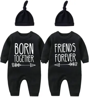 YSCULBUTOL Baby Twins Bodysuit with hat Born Together Friend Forever Baby boy Clothes Toddler Girl Clothes